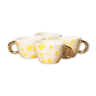 Set of 4 cups espresso yellow terrazzo patterns