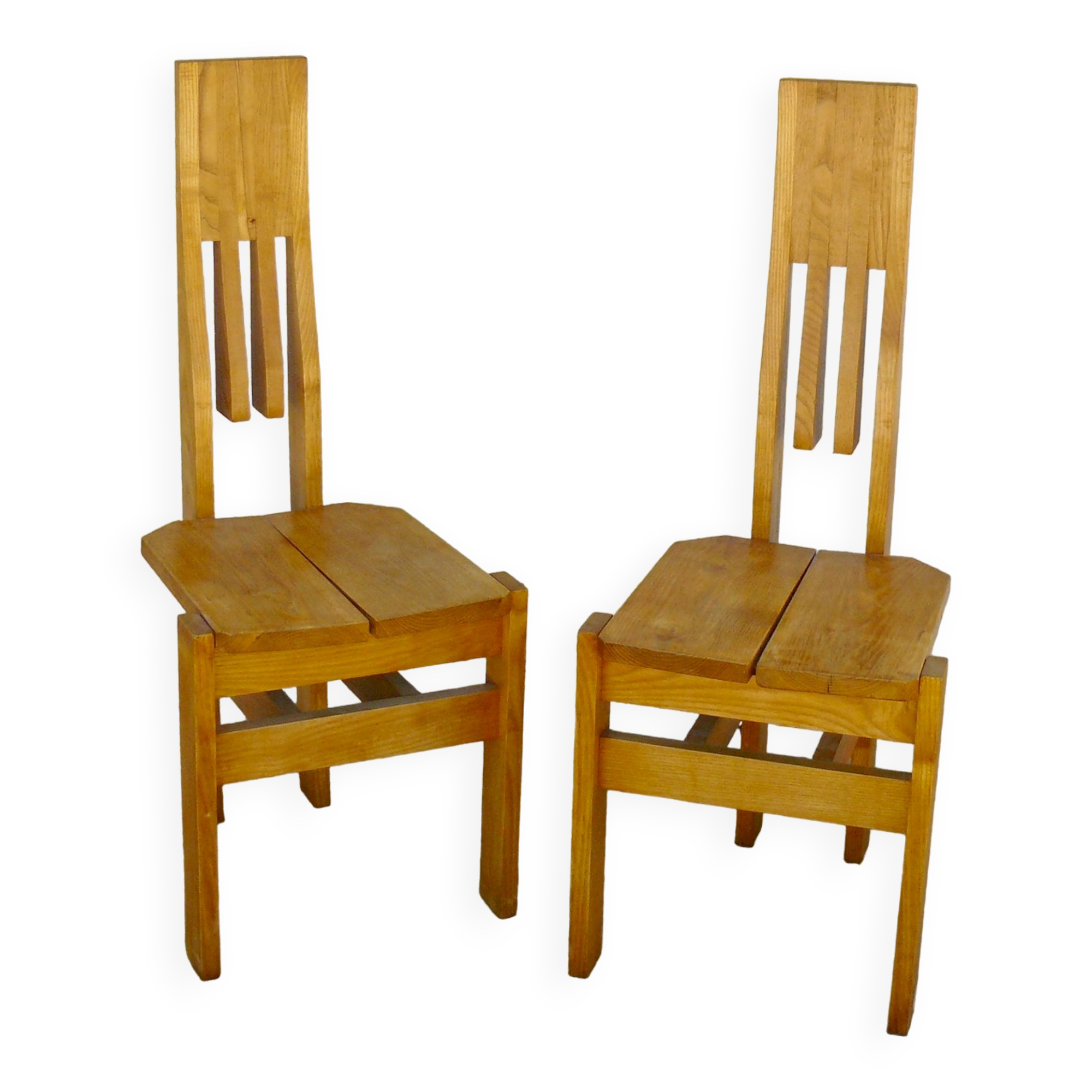 Paire de chaises modernistes bois design 1980