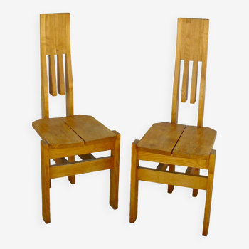 Paire de chaises modernistes bois design 1980