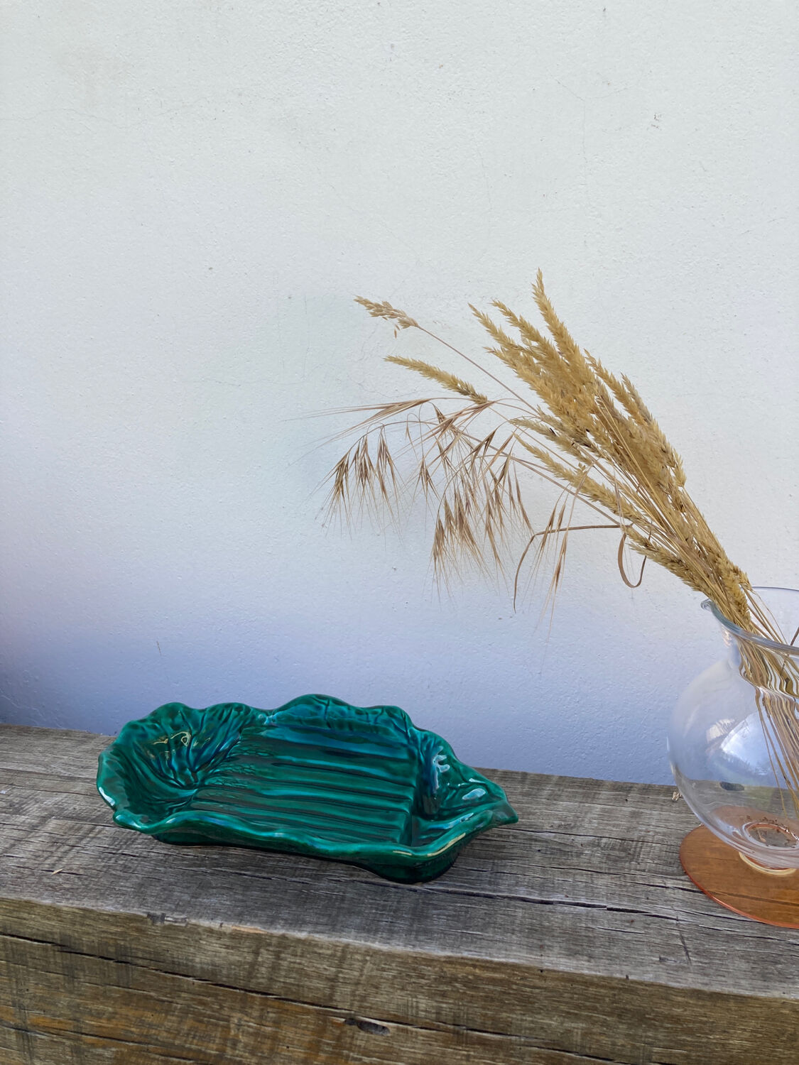 Vallauris dish in vintage asparagus green ceramic slip