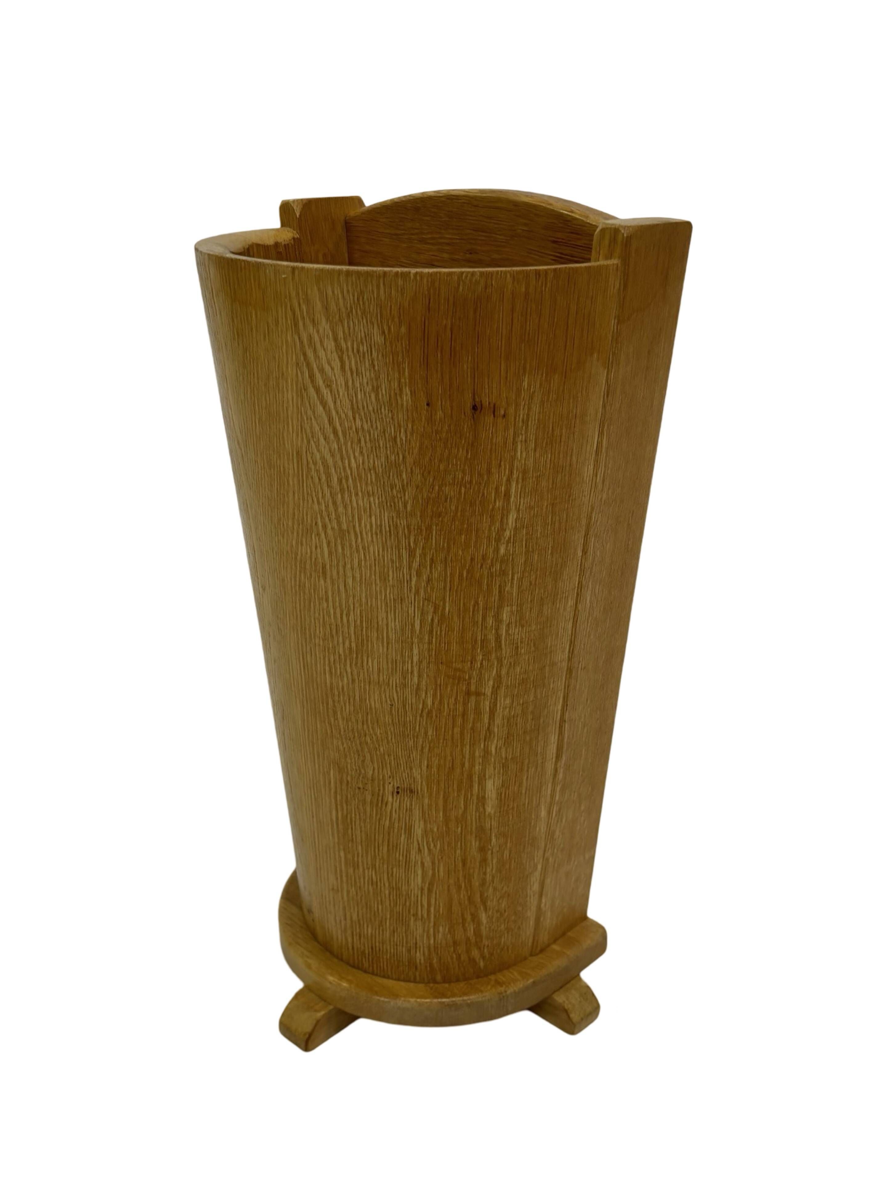 Vintage umbrella holder in oak basket storage design of the 1960s minimalist design