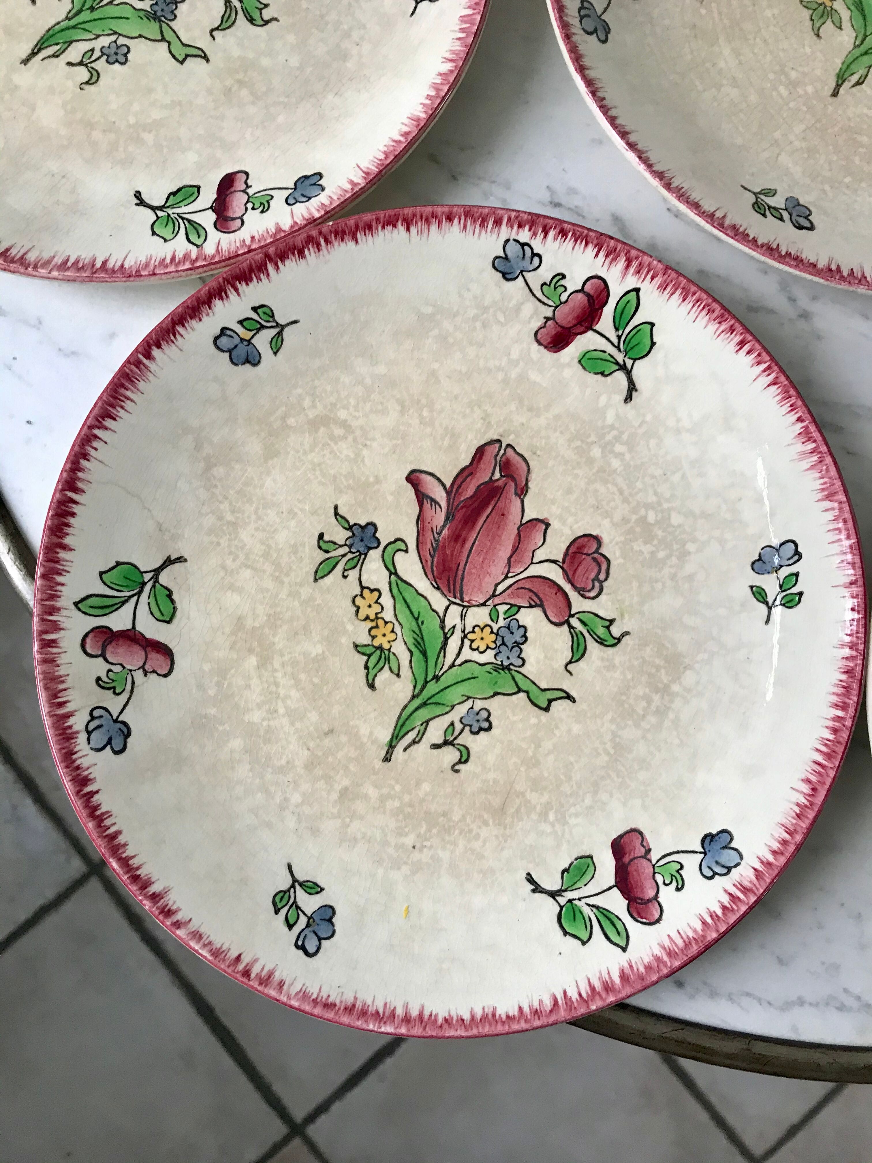 Set of 7 dessert plates gien model "lorraine" hand painted 30-40s