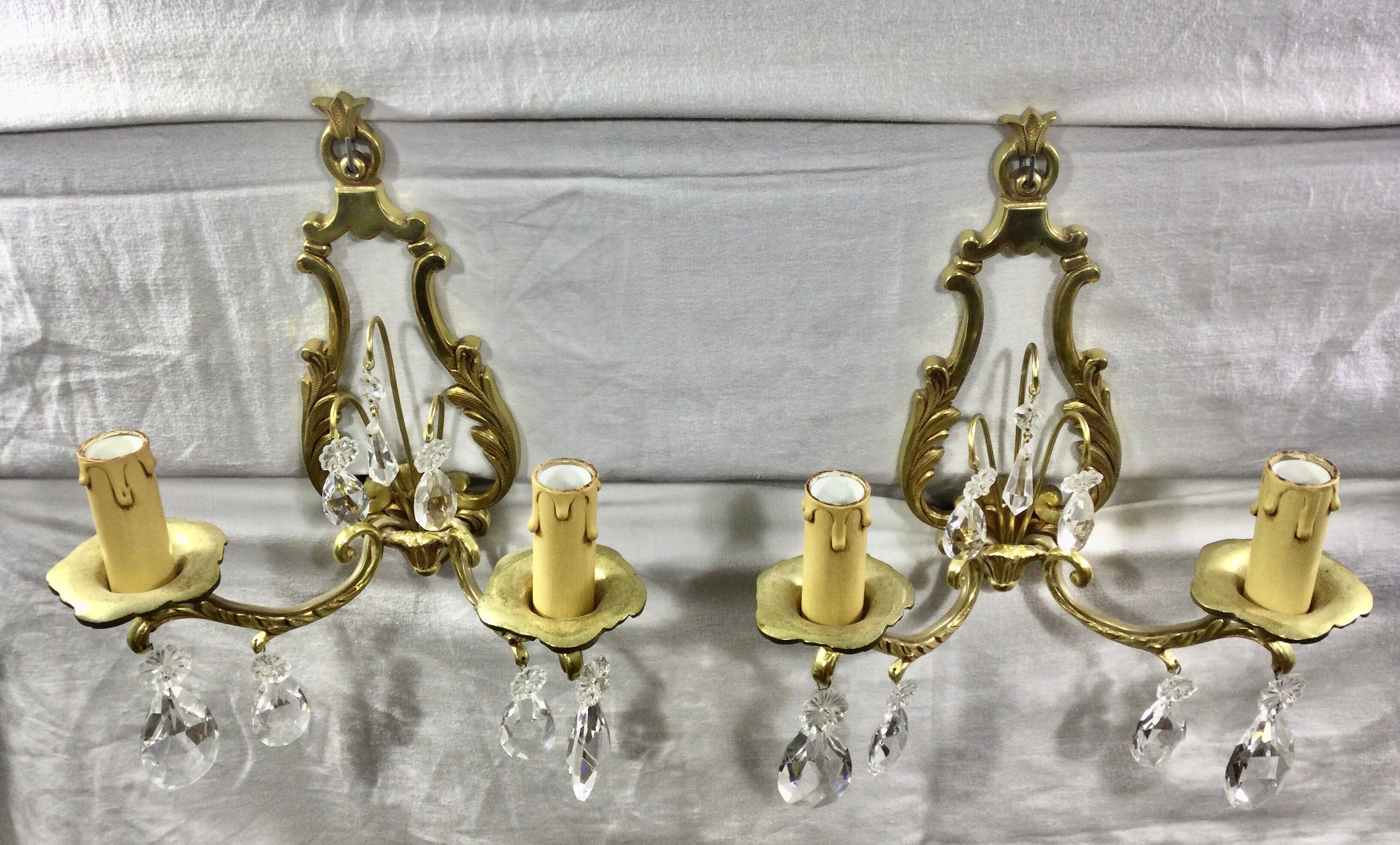 Pair of Wall Lamp Bronze And Crystal 2 Lights