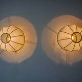 Pair of regency wall lights, pine and stretched canvas, italy, 1970