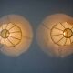 Pair of regency wall lights, pine and stretched canvas, italy, 1970