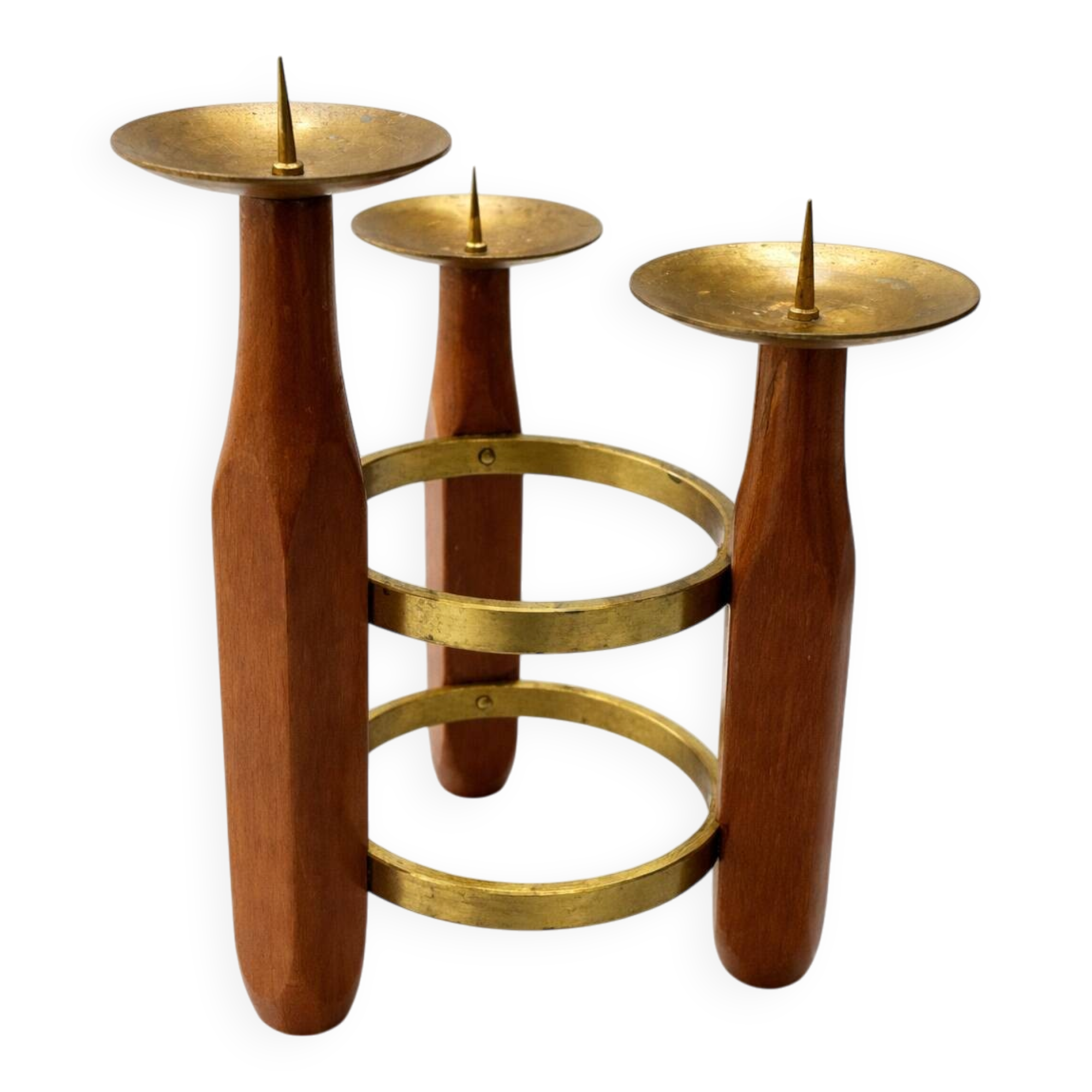 Chandelier ajustable en teck et laiton Mid-Century