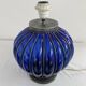 Vintage, blown glass lamp base, cobalt blue, silver metal frame, designer lamp, chic