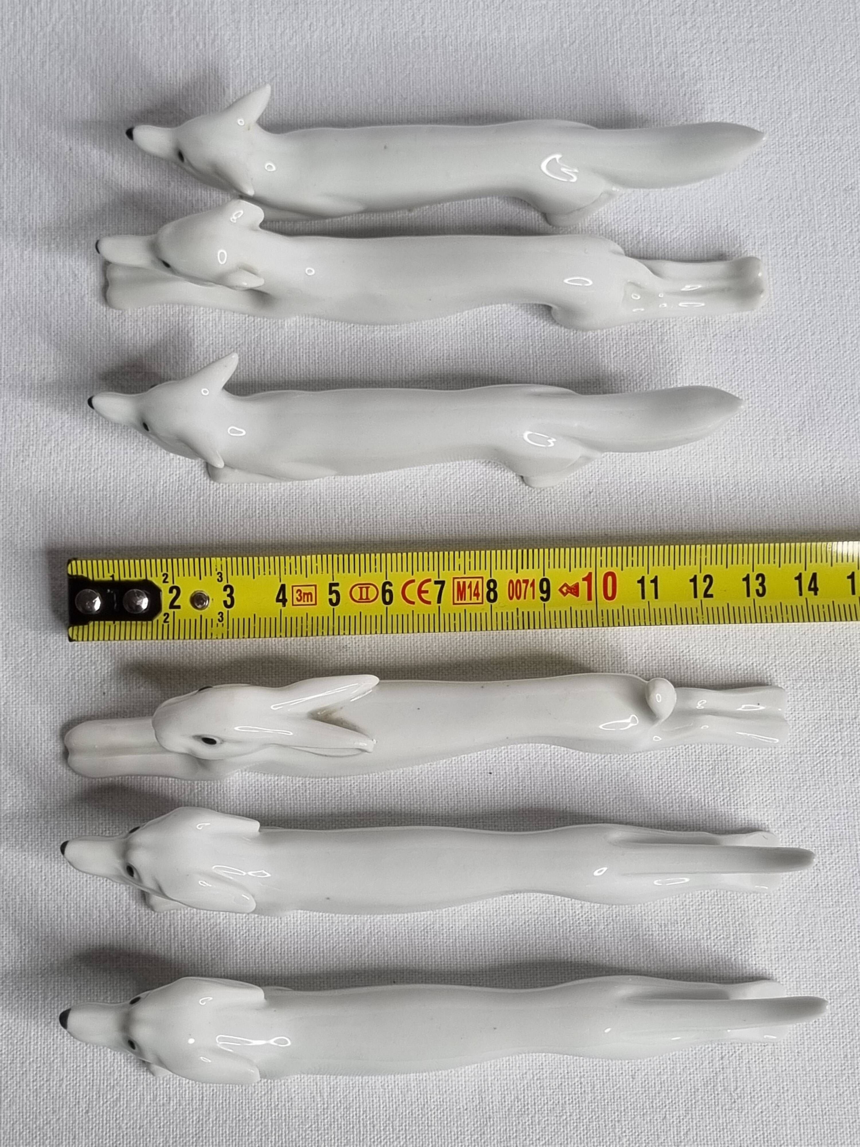 Set of 6 animal-shaped knife holders in German porcelain, Pfeffer Gotha, 13.5 cm