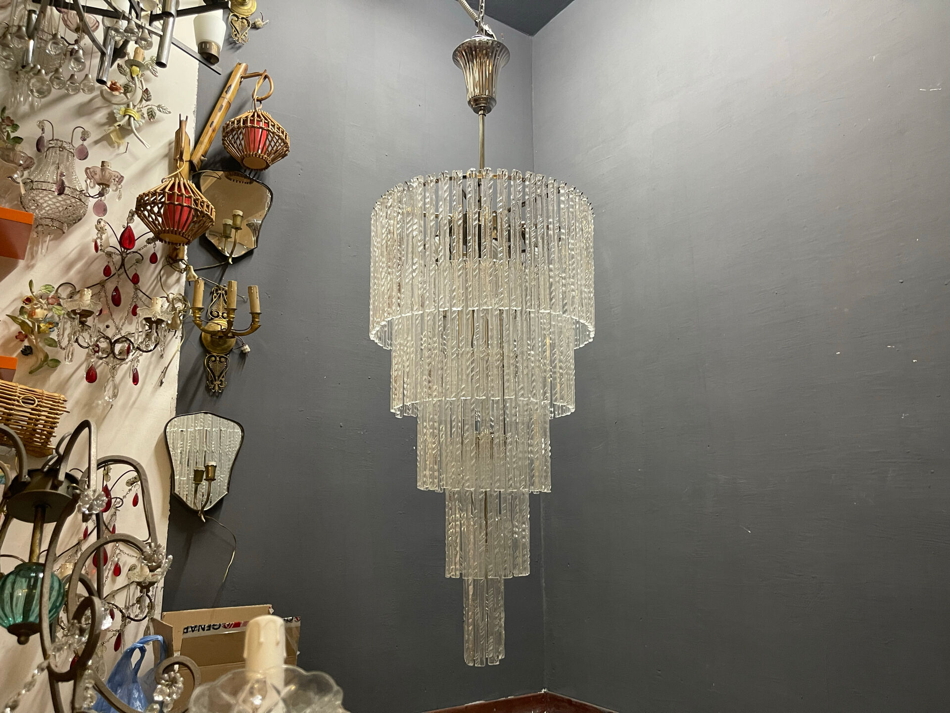Extra Large Murano Glass Rod Chandelier, Italy, 1970s