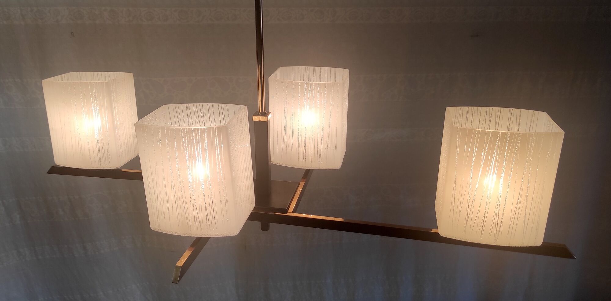 Chandelier in brass and lacquered metal 50s 60s