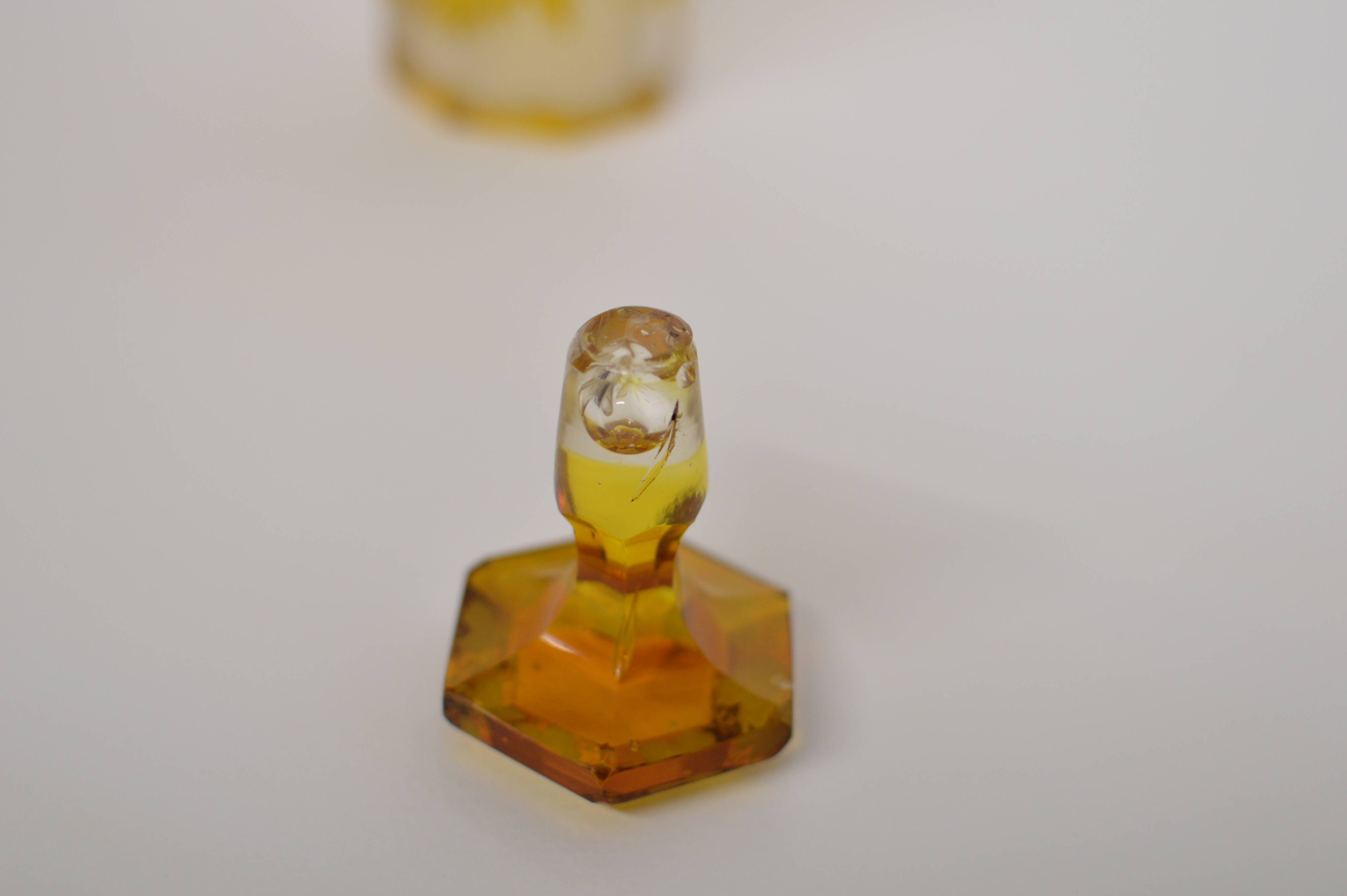 Bohemian glass carafe engraved amber colour