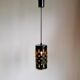 Amber blown glass and midnight blue metal hanging lamp 1960