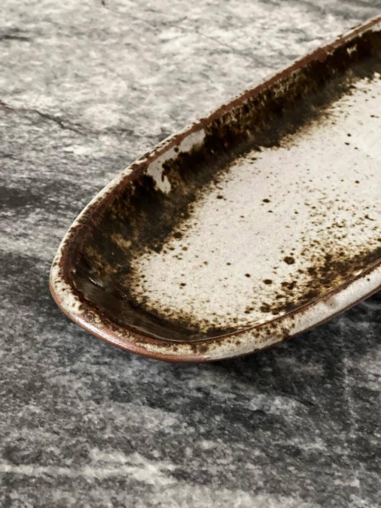 large fish serving dish in enamelled and signed stoneware ceramic, 1960