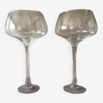 Duo de Vases Verres à Cocktail Géants Photophores Coupes sur Pied Cristal Soufflé