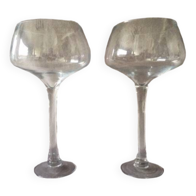Duo de Vases Verres à Cocktail Géants Photophores Coupes sur Pied Cristal Soufflé