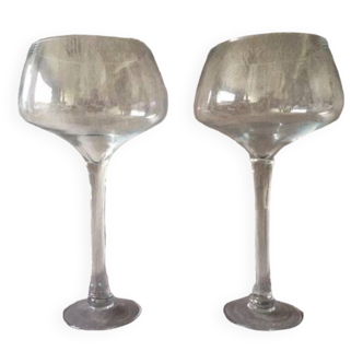 Duo de Vases Verres à Cocktail Géants Photophores Coupes sur Pied Cristal Soufflé