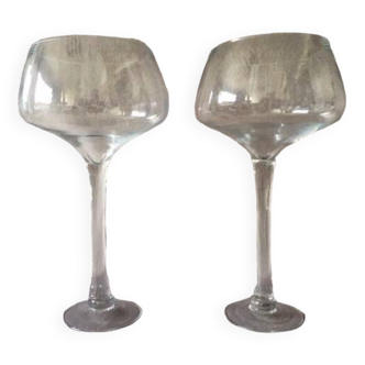 Duo of Vases Giant Cocktail Glasses Tealight Holders Cups on Blown Crystal Stand