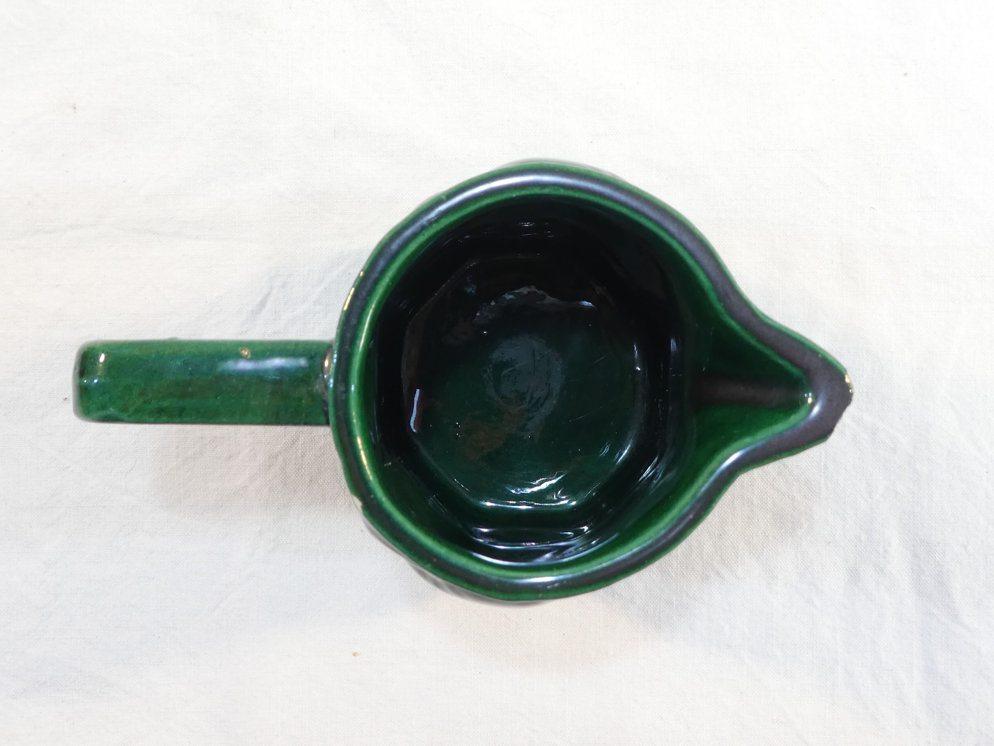 Pitcher vintage green slurry in faience of st clement with fruit
