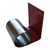 Modernist extendable bookends in brushed stainless steel and red 1970's
