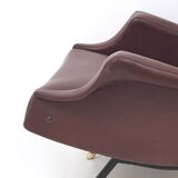 Burgundy Skai, Brass and Metal Lounge Chair, Italy