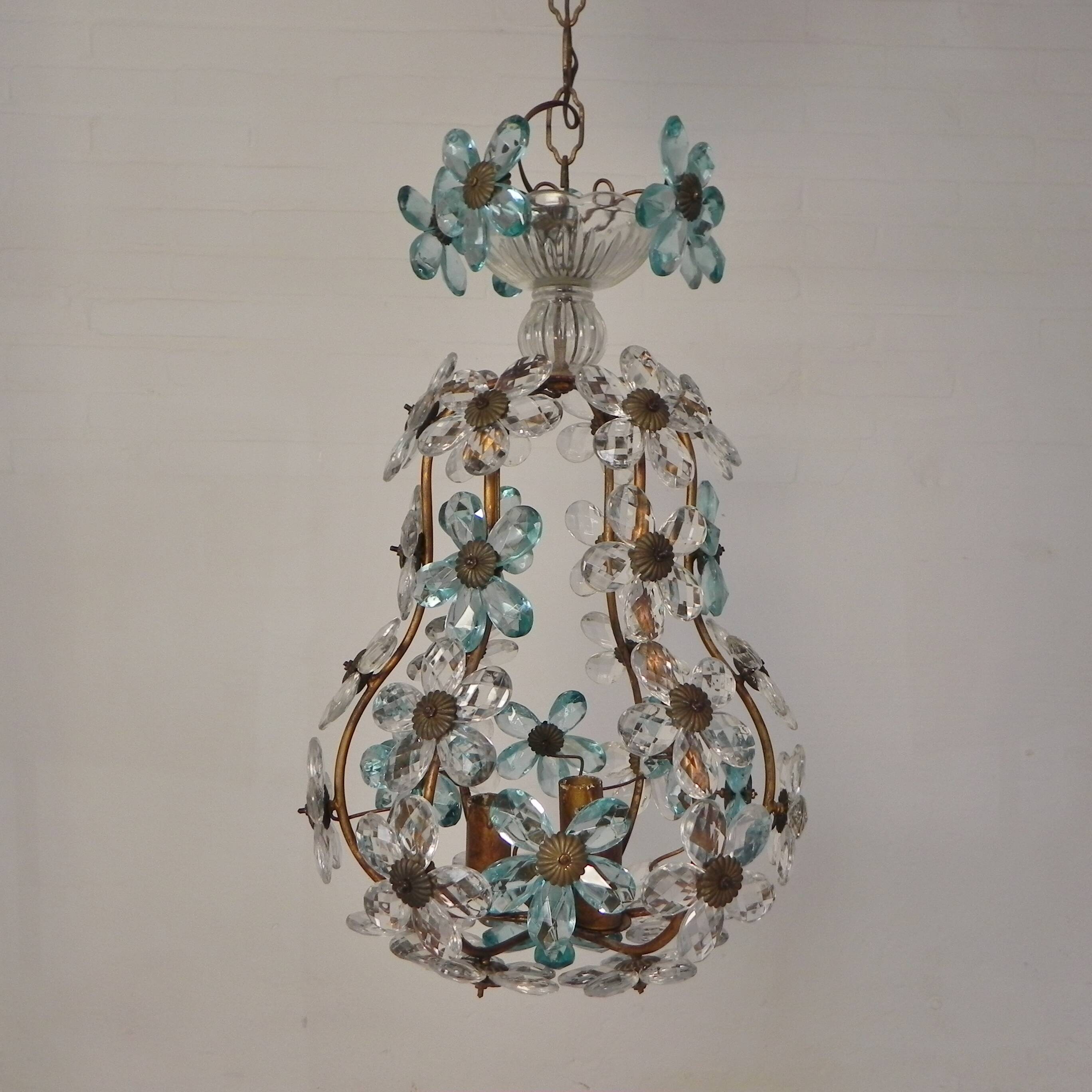 Suspension decorated with 42 blue and clear crystal flowers, Maison Baguès style, 1930s.