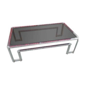 Vintage coffee table chrome and brown smoked glass
