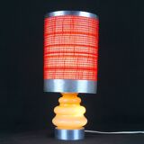 Seventies chrome & ceramic lamp, with original wool lampshade, France 1970s