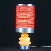 Seventies chrome & ceramic lamp, with original wool lampshade, France 1970s