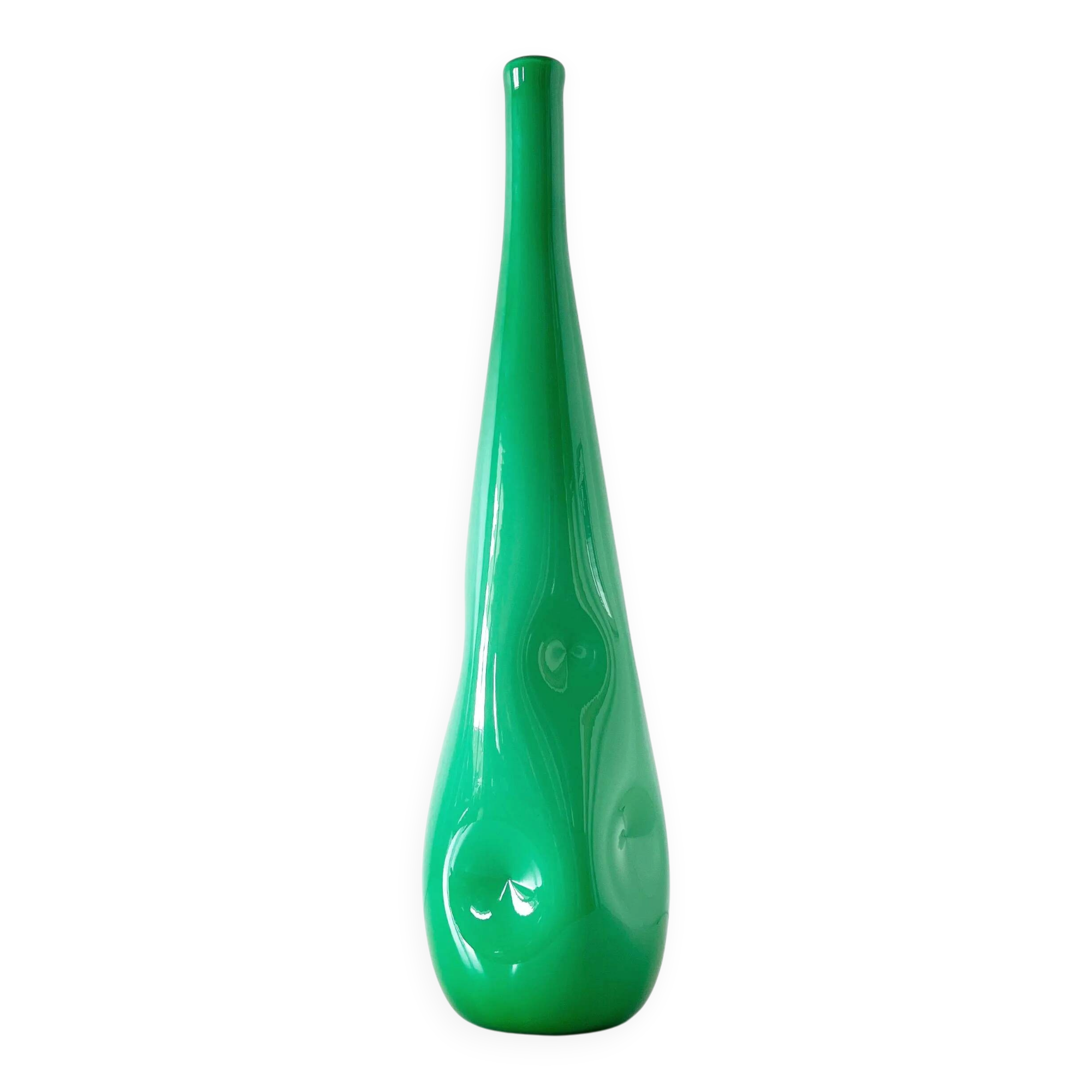Green opaline Italian bottle 1960 EMPOLI