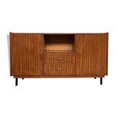 Enfilade meuble tv bahut moderniste vintage rétro en teck pieds métal noir