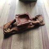 Cendrier en bois sculpté avec crocodiles vintage