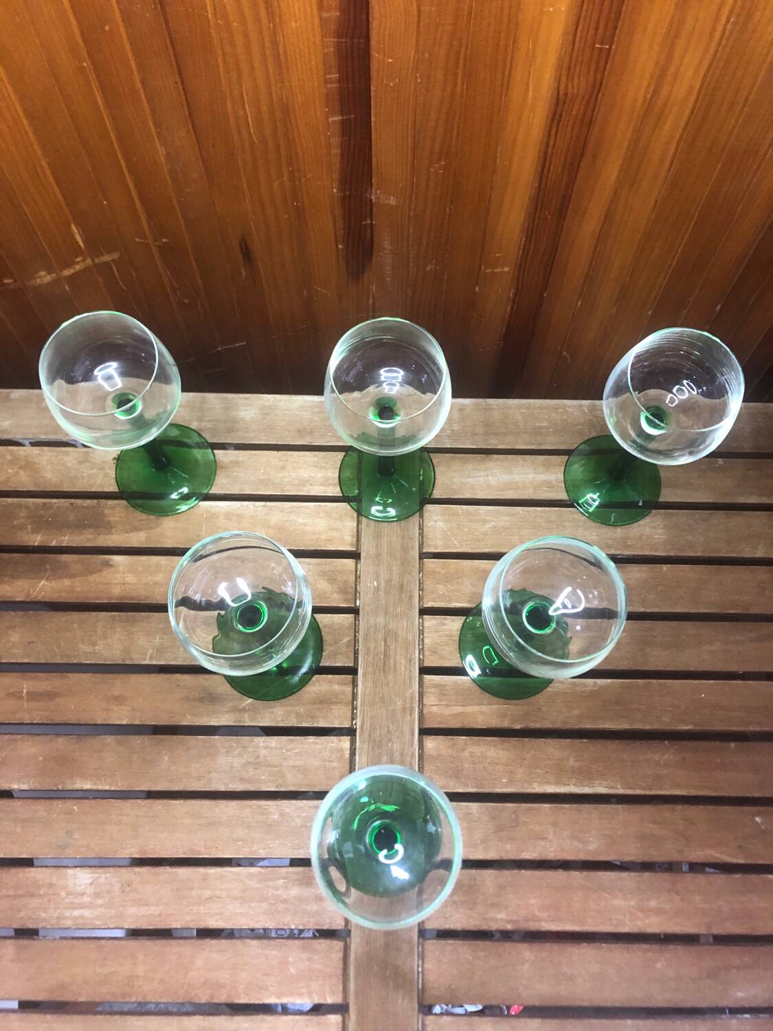 Set of 6 alsace balloon wine glasses vintage green glass