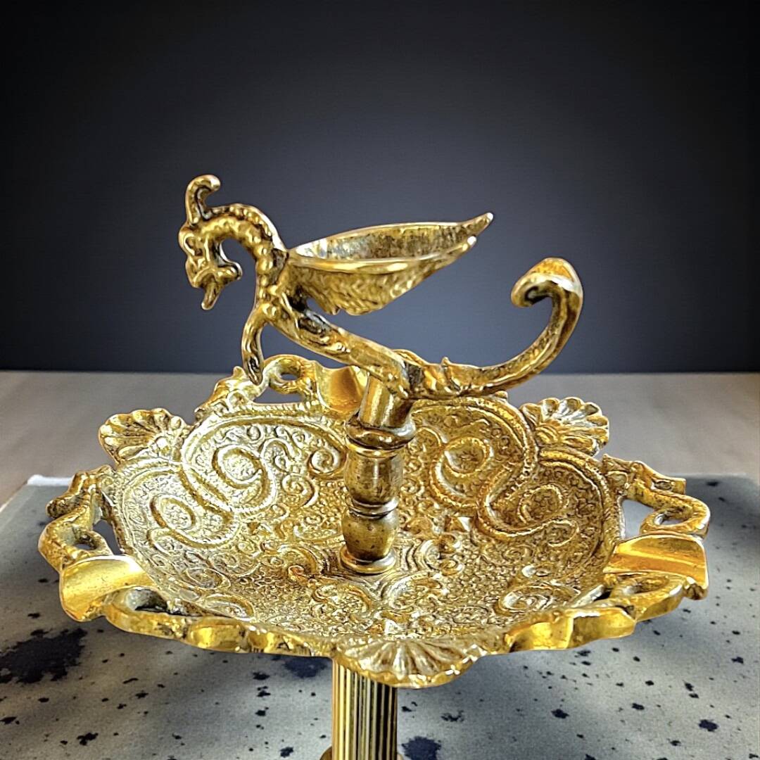 Dragon-styled floor ashtray – gilded brass – 1960s
