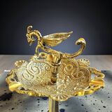 Dragon-styled floor ashtray – gilded brass – 1960s