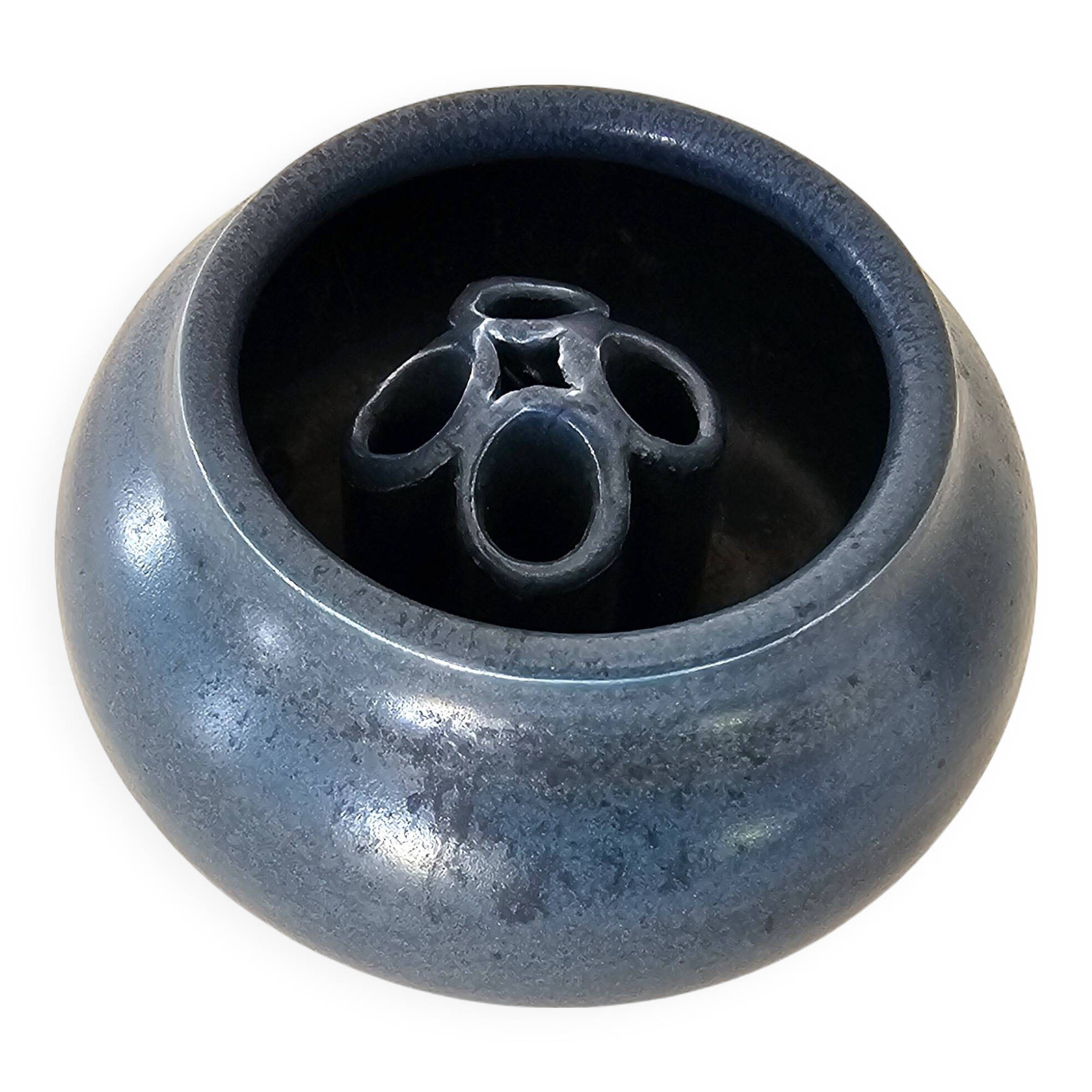Small Blue Ceramic Flower Vase Signed Gérald POTT