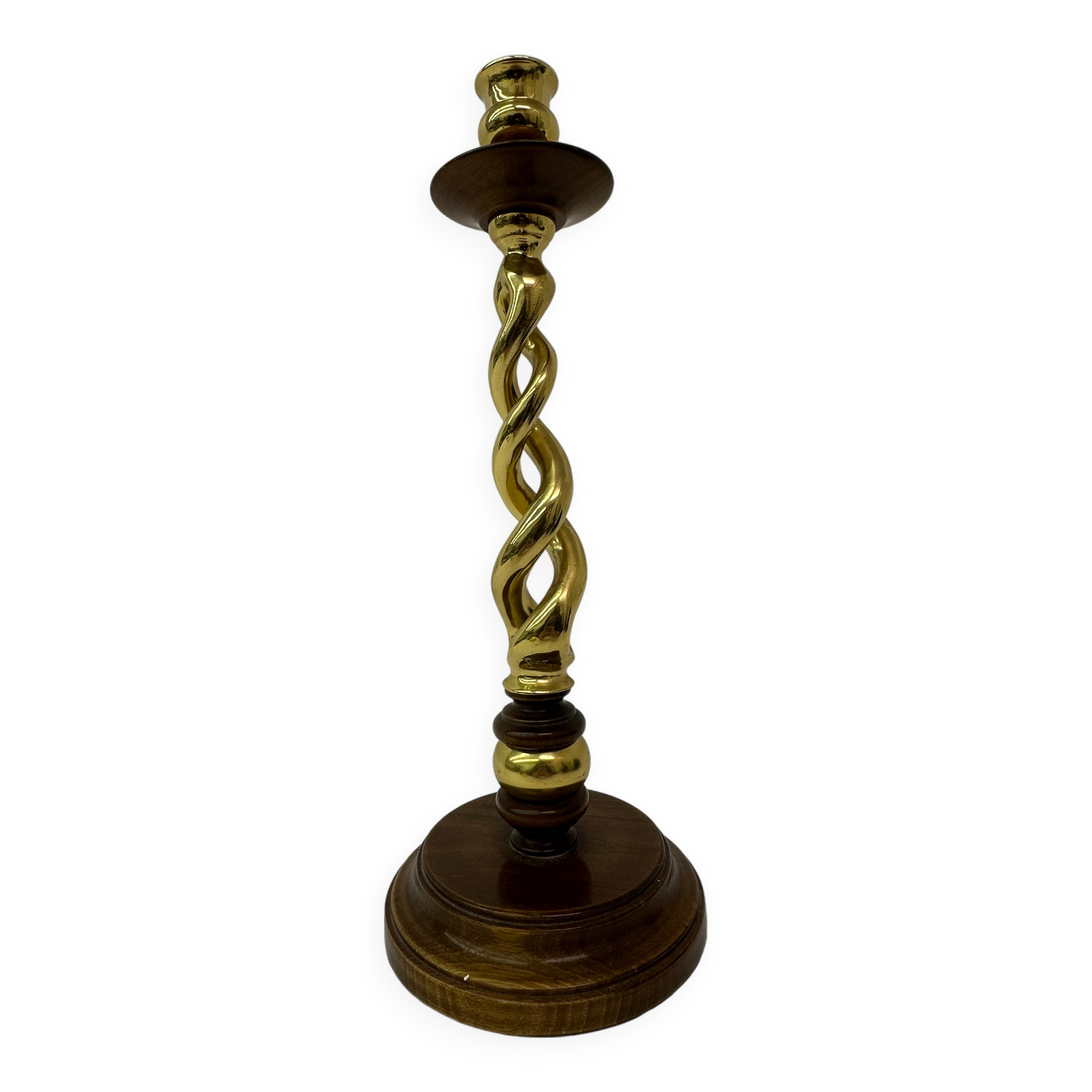Large antique brass candle stick with wooden details , 1930’s