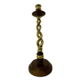 Large antique brass candle stick with wooden details , 1930’s