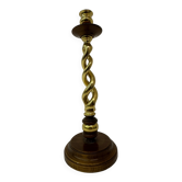 Large antique brass candle stick with wooden details , 1930’s