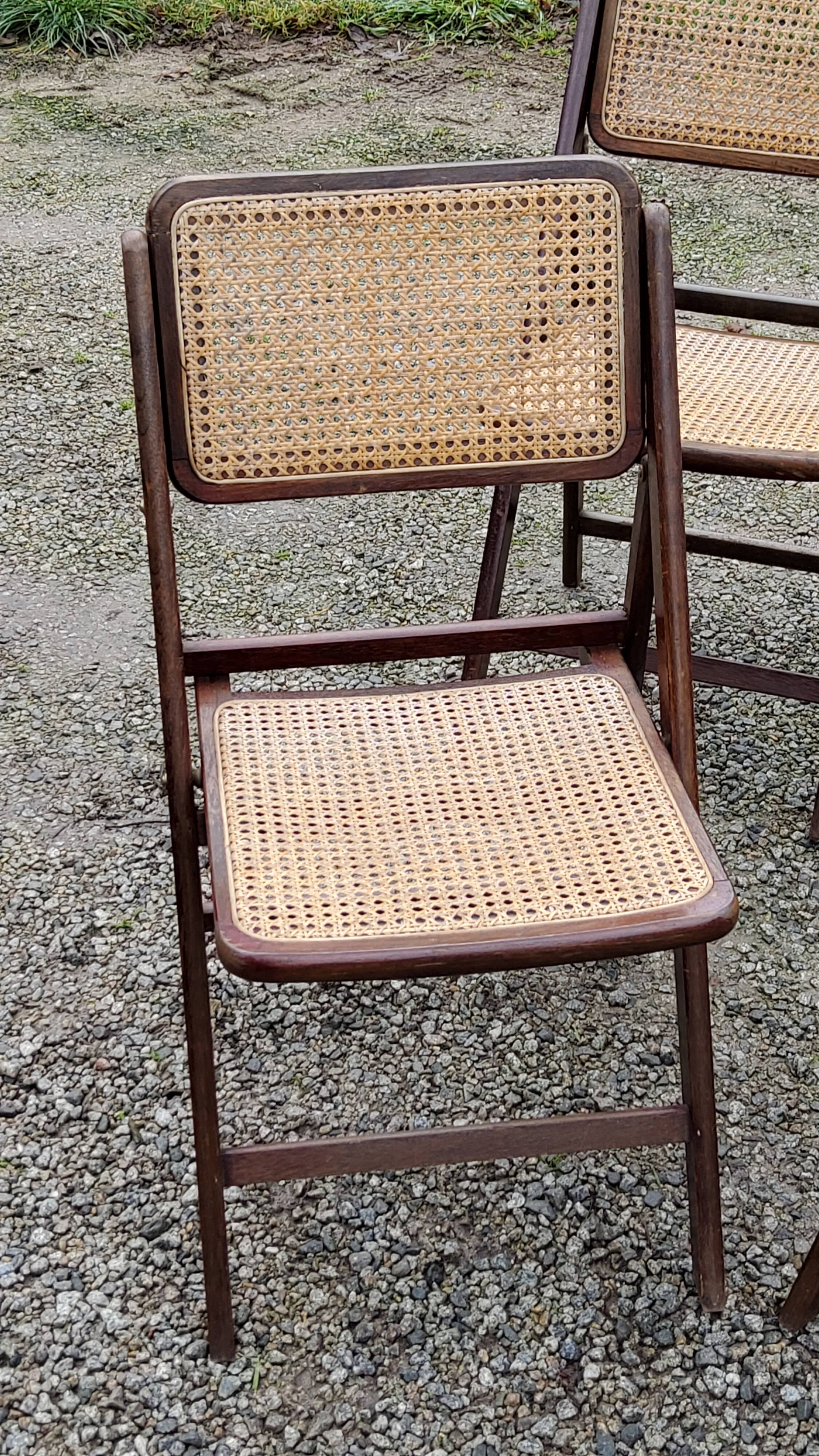 Set of 4 folding chairs wood and canning of the 70s