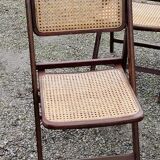 Set of 4 folding chairs wood and canning of the 70s