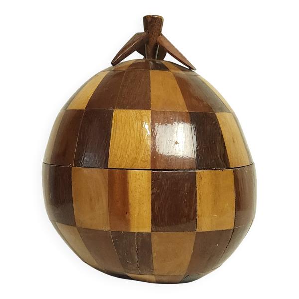 Seau à glaçons noix de coco marqueterie vintage