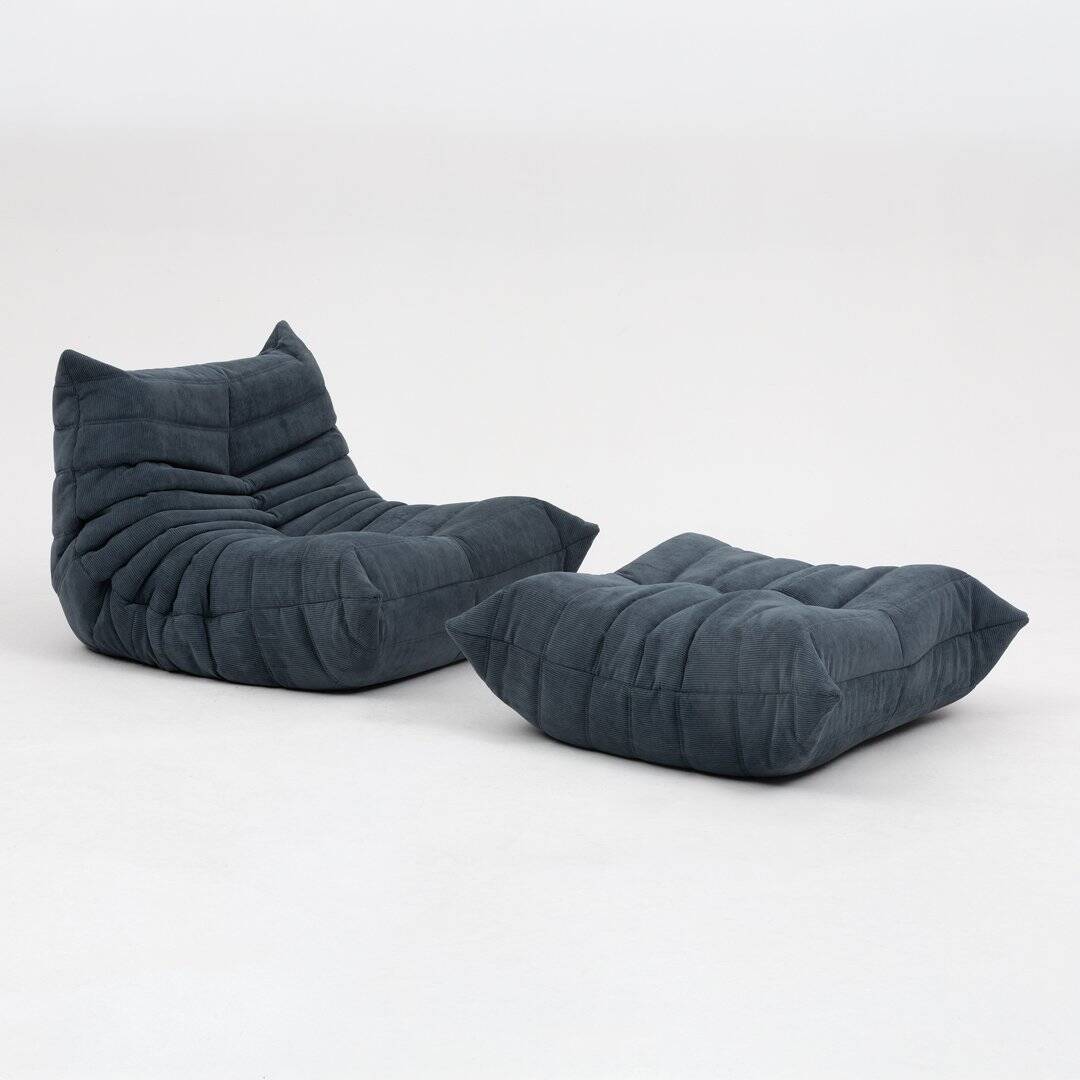 Fauteuil Togo et pouf en velours côtelé gris par Michel Ducaroy pour Ligne Roset, 1973