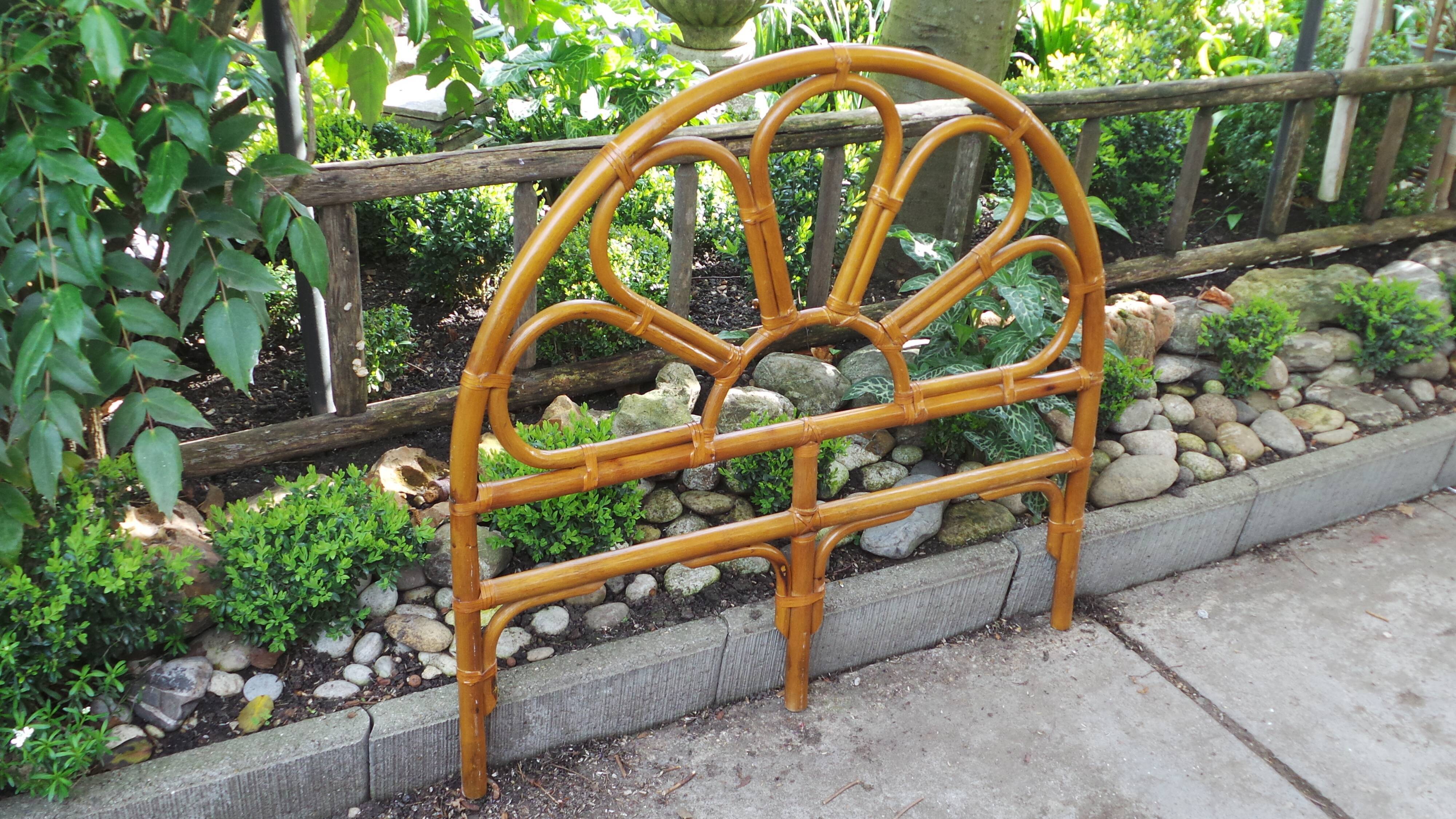 Headboard rattan, bamboo and leather vintage