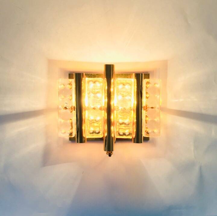 Scandinavian Glass & Brass Wall Lamp by Jakobsson for Orrefors & MPR, 1960s