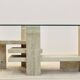 Willy Ballez travertine and cubist glass sculptural coffee table