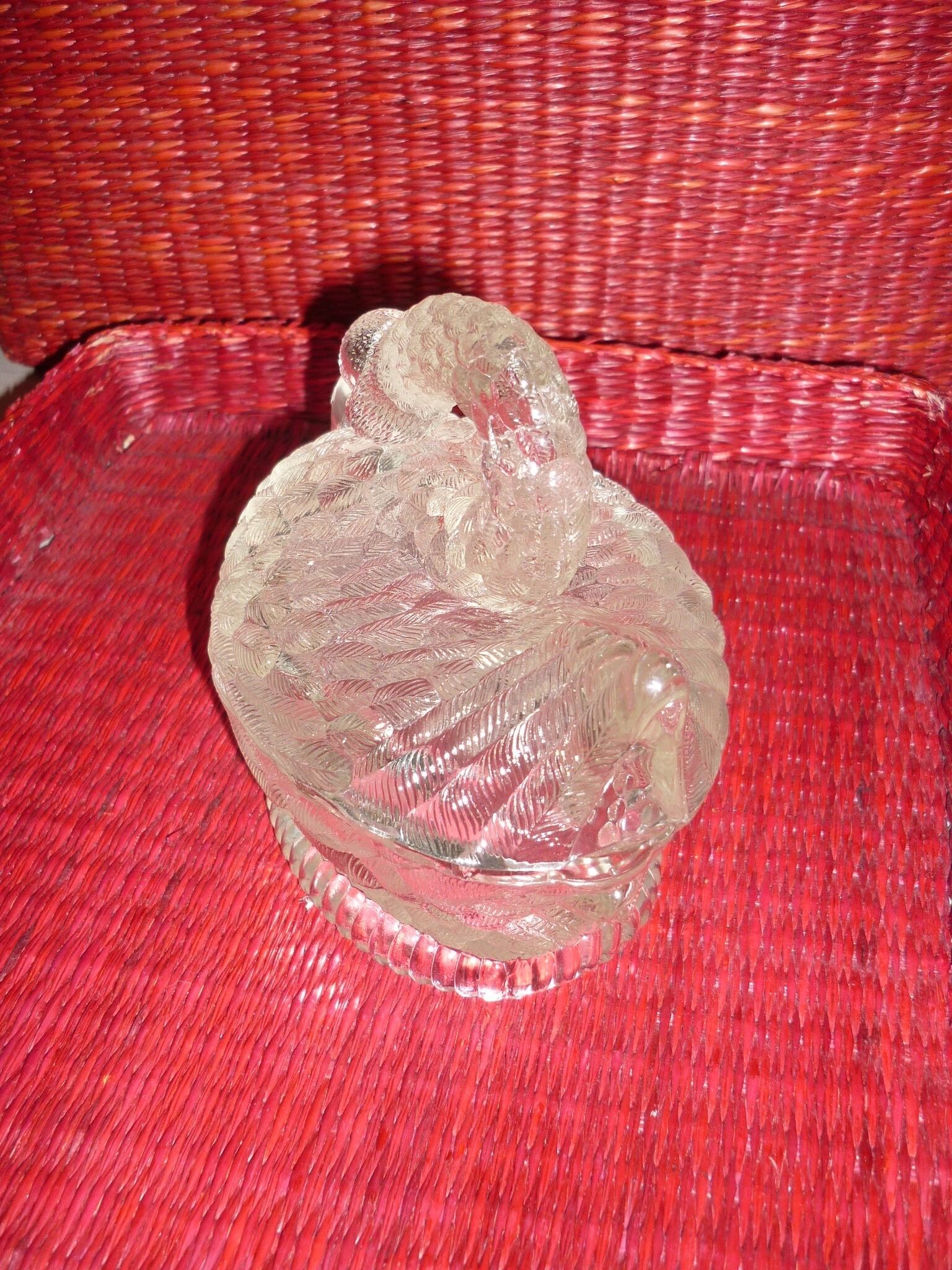 Swan-shaped glass butter dish