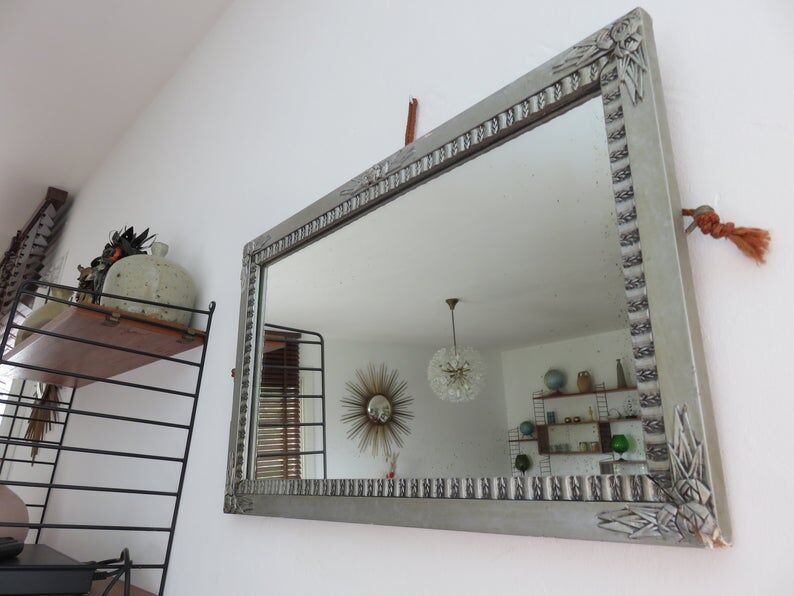 Art Deco mirror in silver wood 30/40 years
