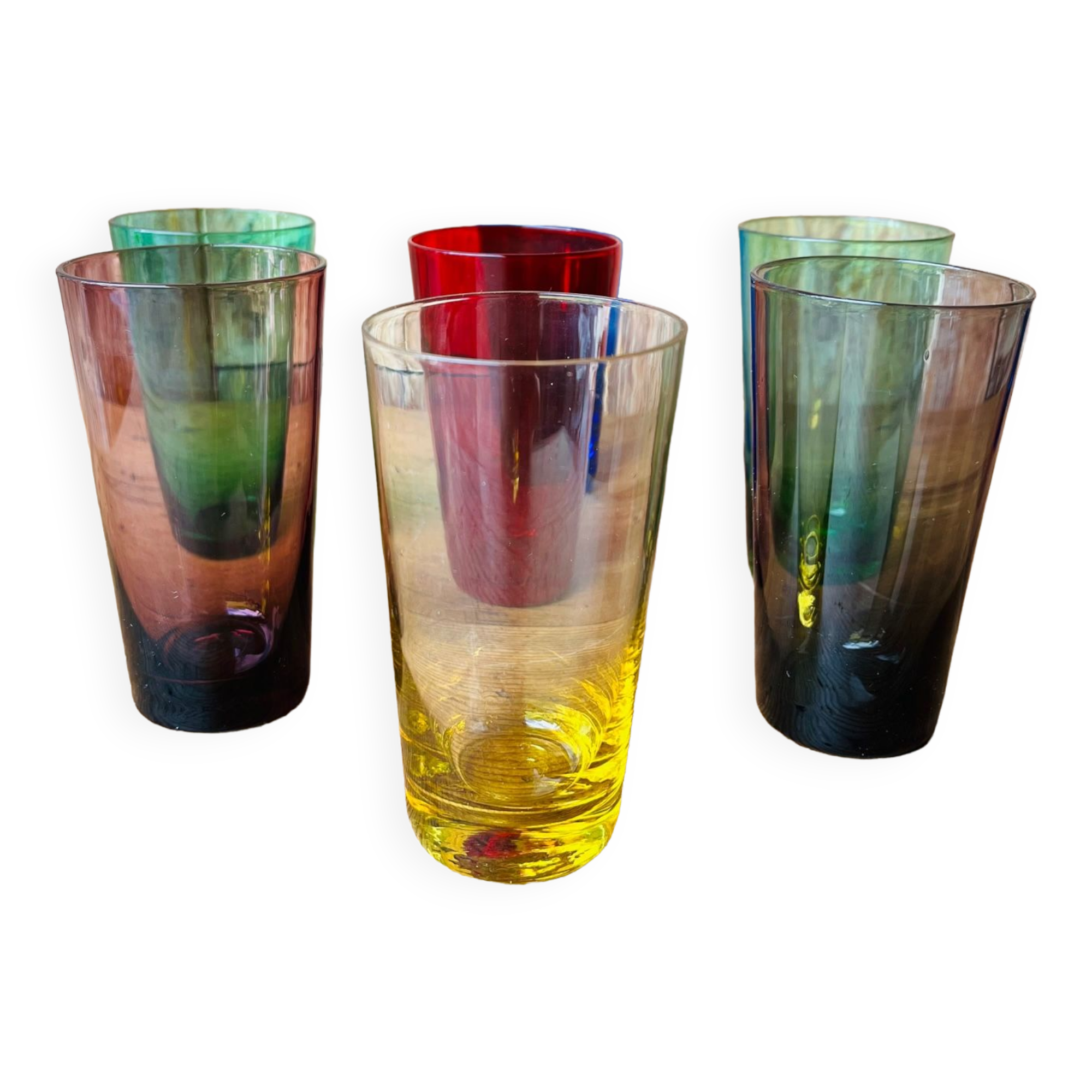 Set of 7 colored glasses 70s