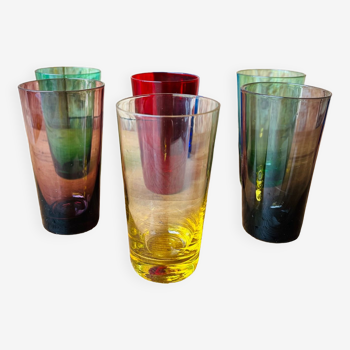 Set of 7 colored glasses 70s