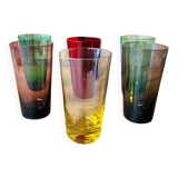 Set of 7 colored glasses 70s
